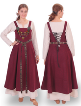 ANNA Wool Burgundy Apron Dress - Medieval Viking Wool Apron Dress
